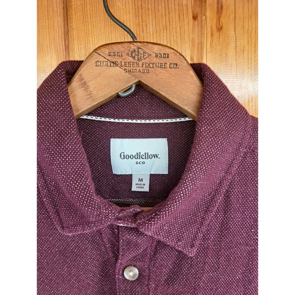 Goodfellow Shirt Mens Medium Maroon Red Textured Fabric Heavy Knit Button Up - Picture 7 of 13